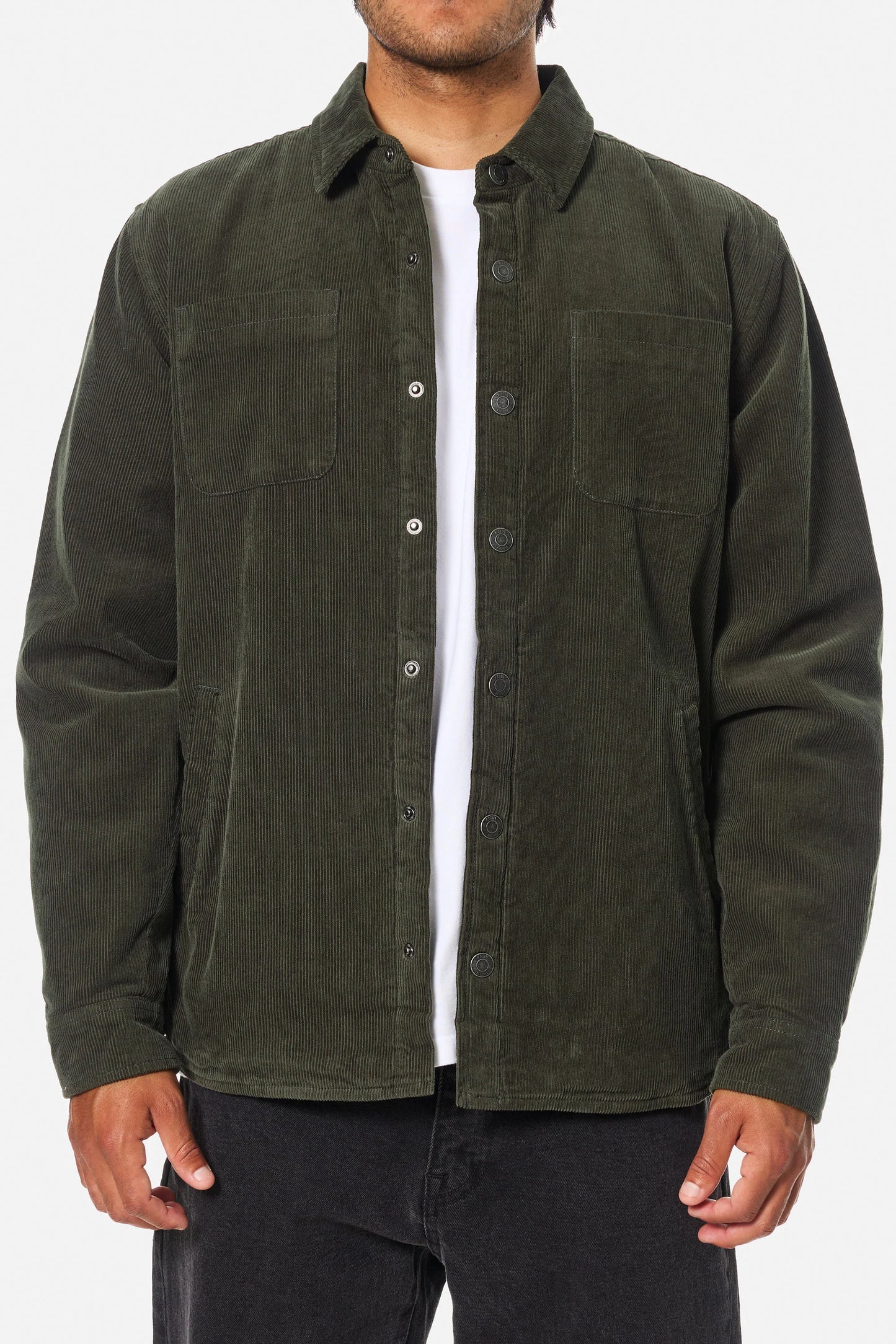 Man wearing the Harold Corduroy Jacket from Katin with the front unbuttoned