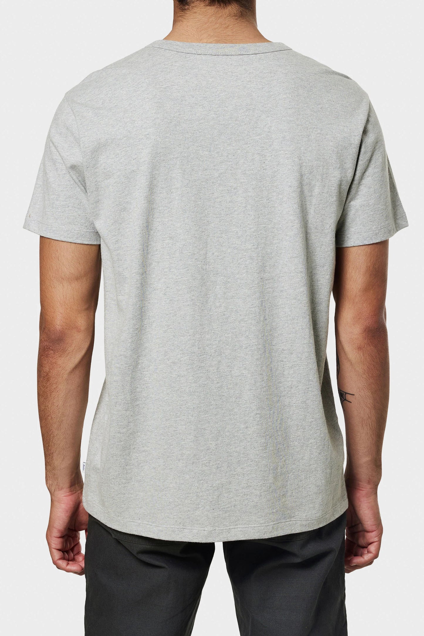 Back view of the Heather Gray Mesa Henley by Katin