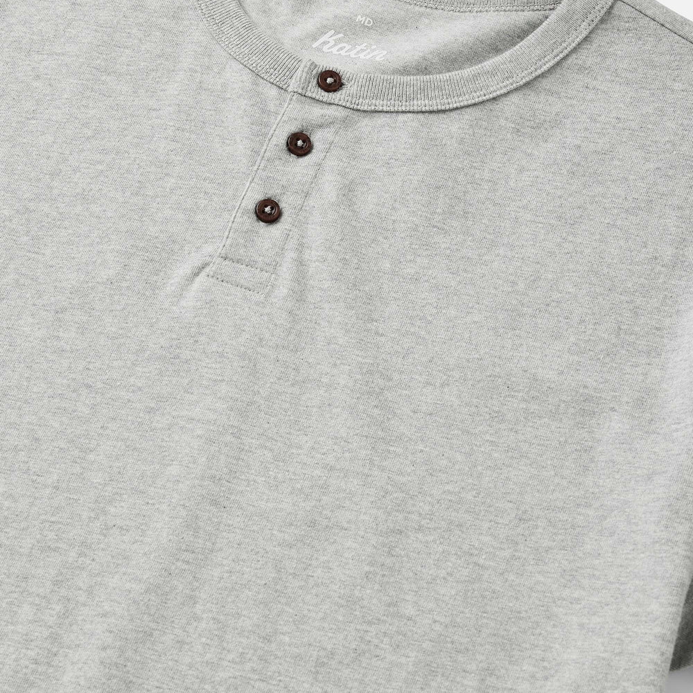 
                      
                        Front detail on the Heather Gray Mesa Henley by Katin
                      
                    