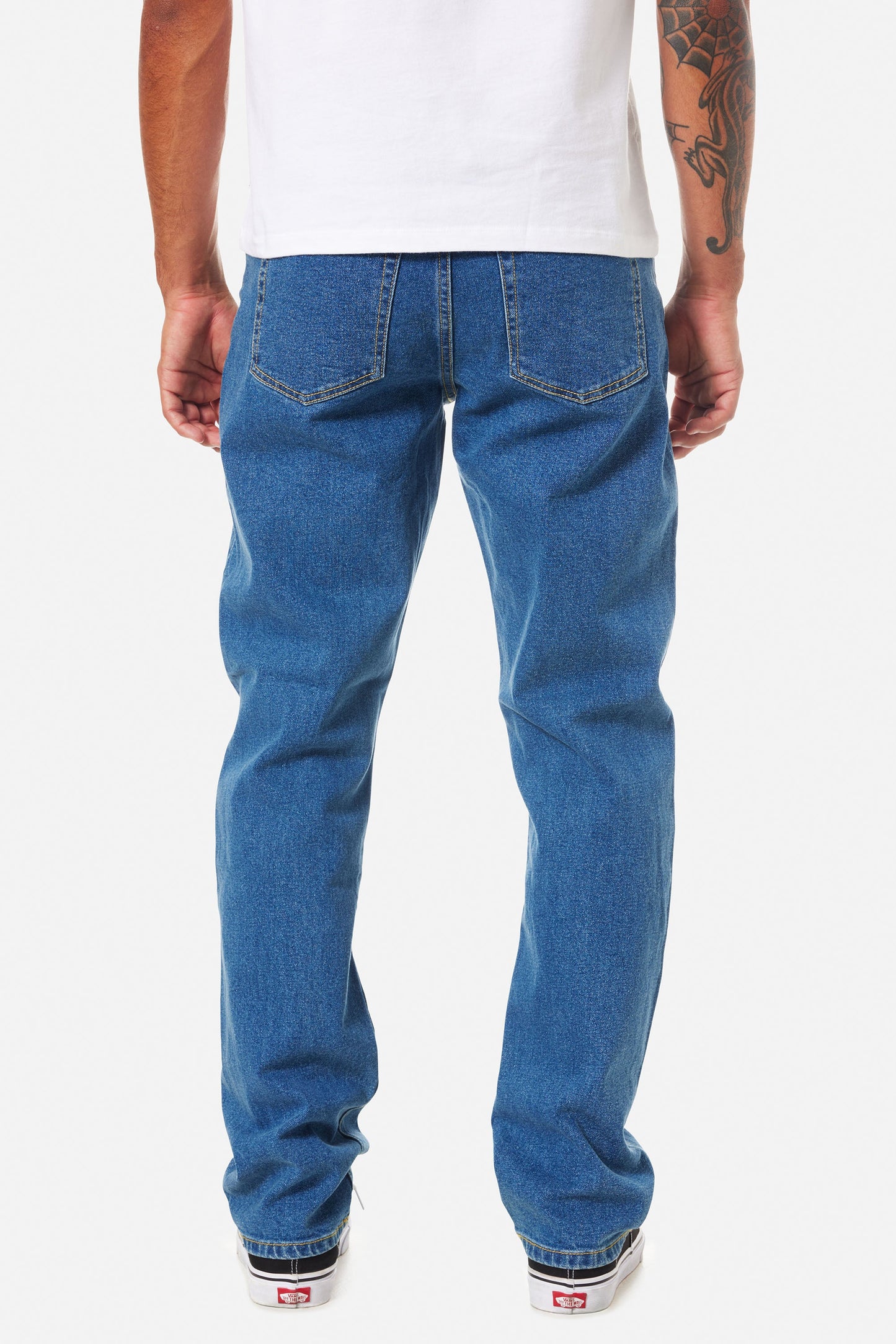 Back view of the Medium Indigo Ren 57 Classic Men's Jeans by Katin