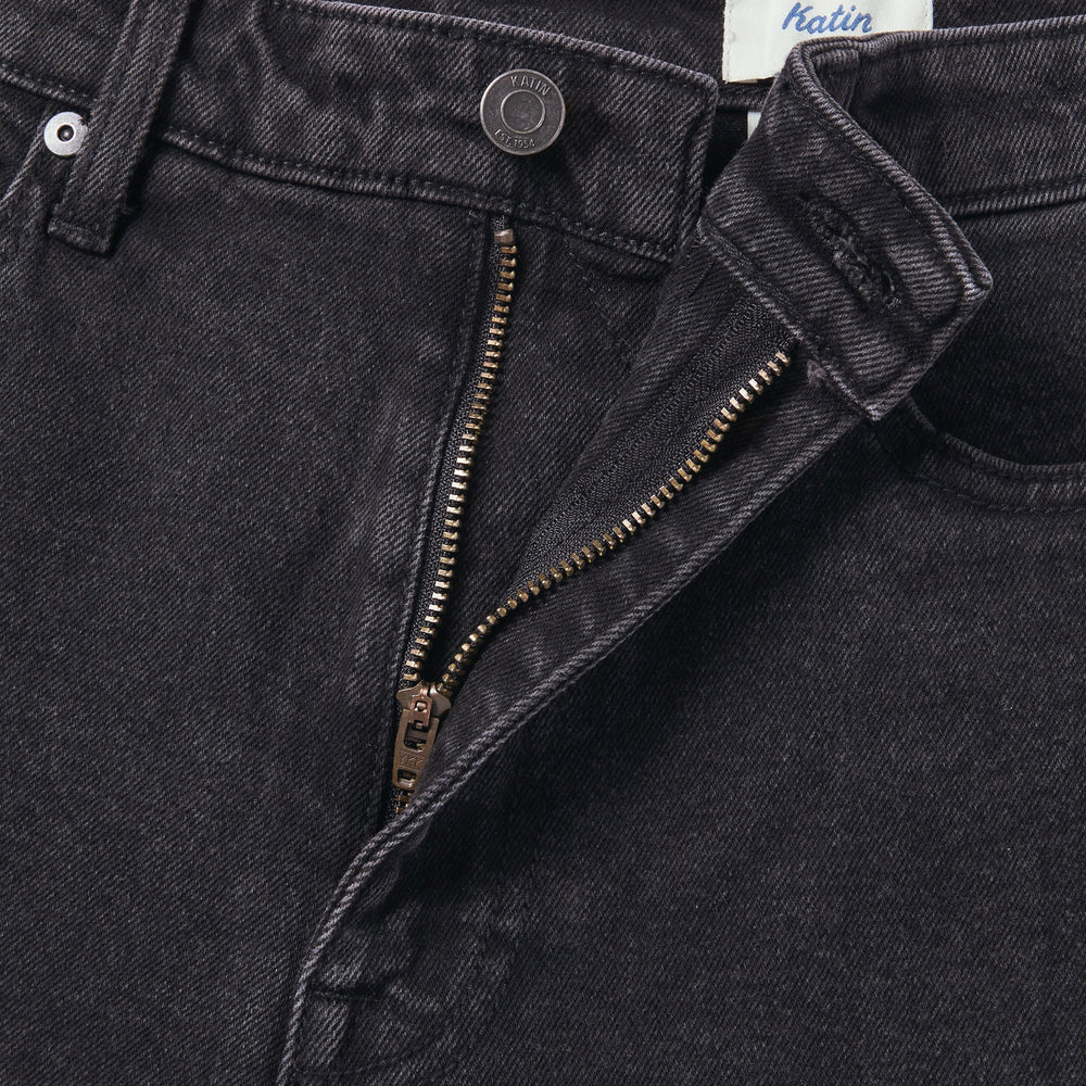 
                      
                        Front closure detail on the Washed Black Ren 57 Classic Men's Jeans by Katin
                      
                    