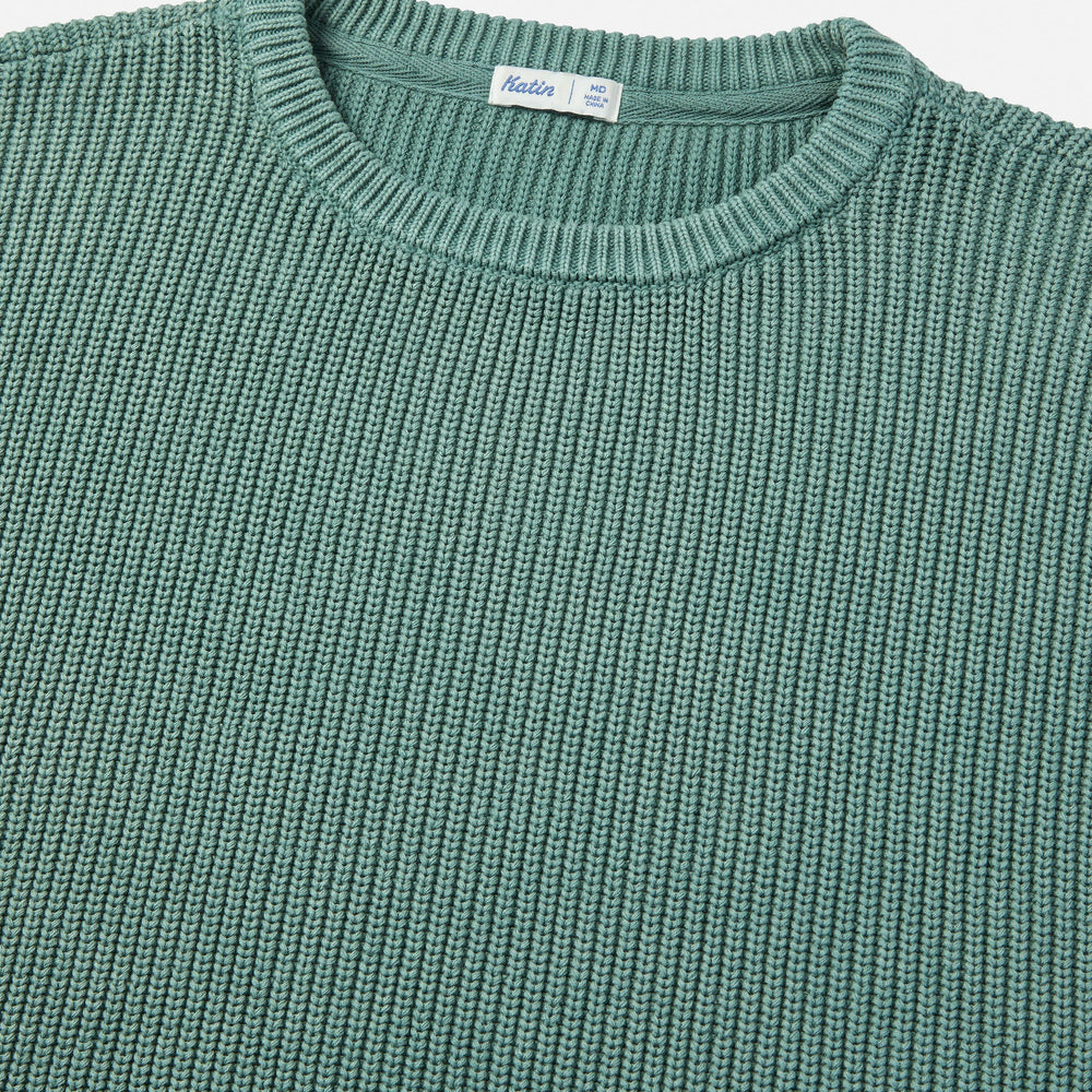 Front design detail on the Atlantic Green Swell Cable Knit Men's Sweater by Katin