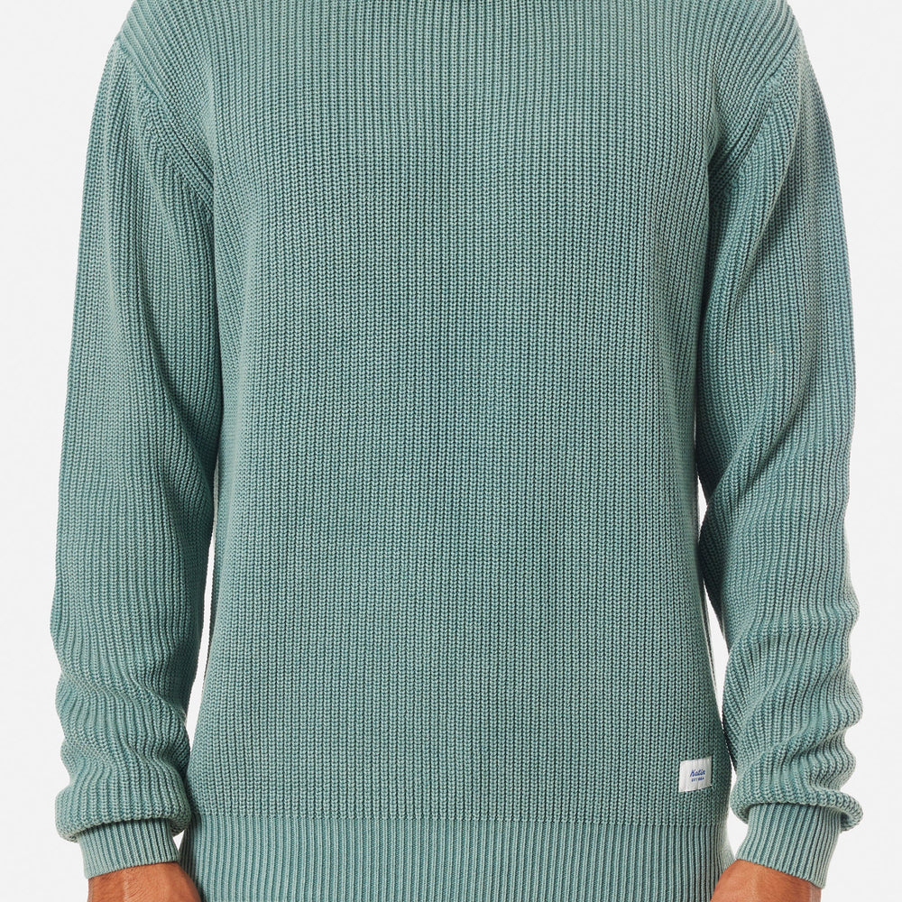 Front view of the Atlantic Green Swell Cable Knit Men's Sweater by Katin