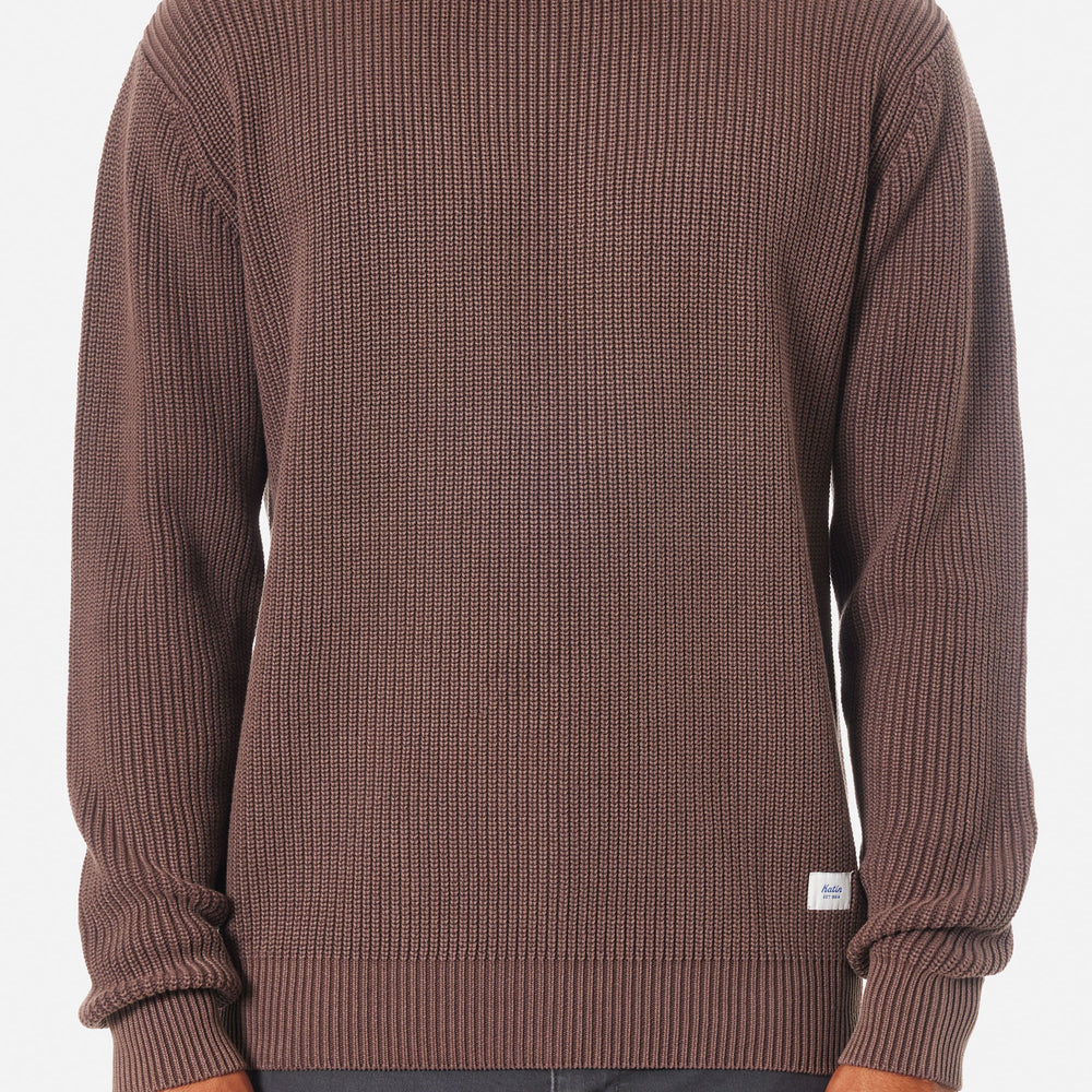 Front view of the Rain Drum Swell Cable Knit Men's Sweater by Katin