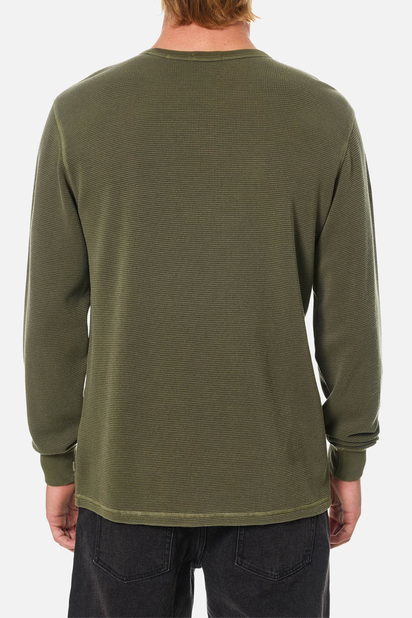 Man wearing a green long sleeve thermal by Katin
