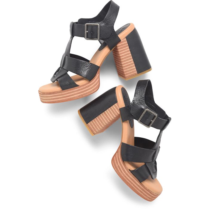 The black leather Kork-Ease Macey Platform Sandals are available at Harbour Thread