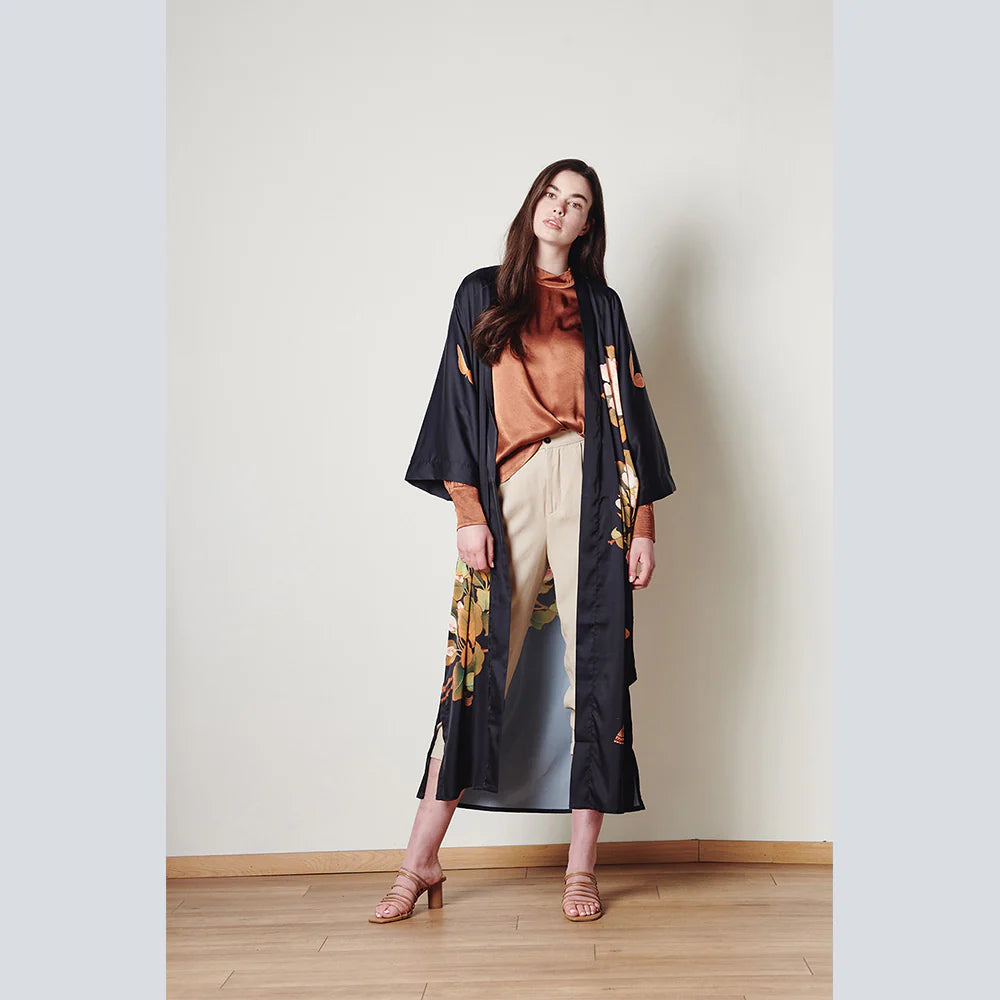 The Peony & Butterfly Long Kimono Robe is a chic addition to any outfit