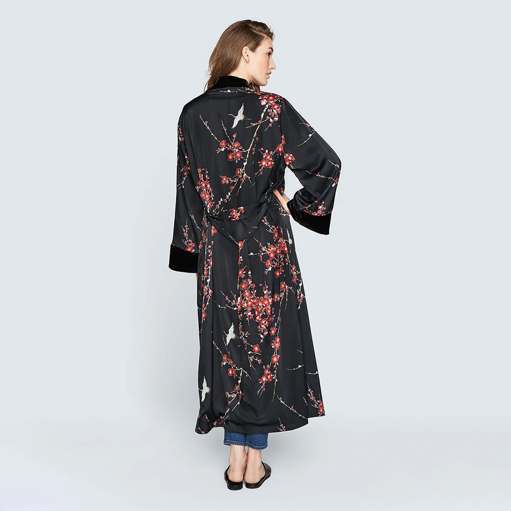 
                      
                        Back view of the Cherry Blossom & Crane Long Kimono Wrap by KIM+ONO
                      
                    