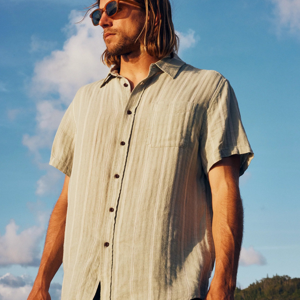 Now available at Harbour Thread, the Katin Alan Short Sleeve Button Down Shirt offers a striped herringbone design that's relaxed yet polished.