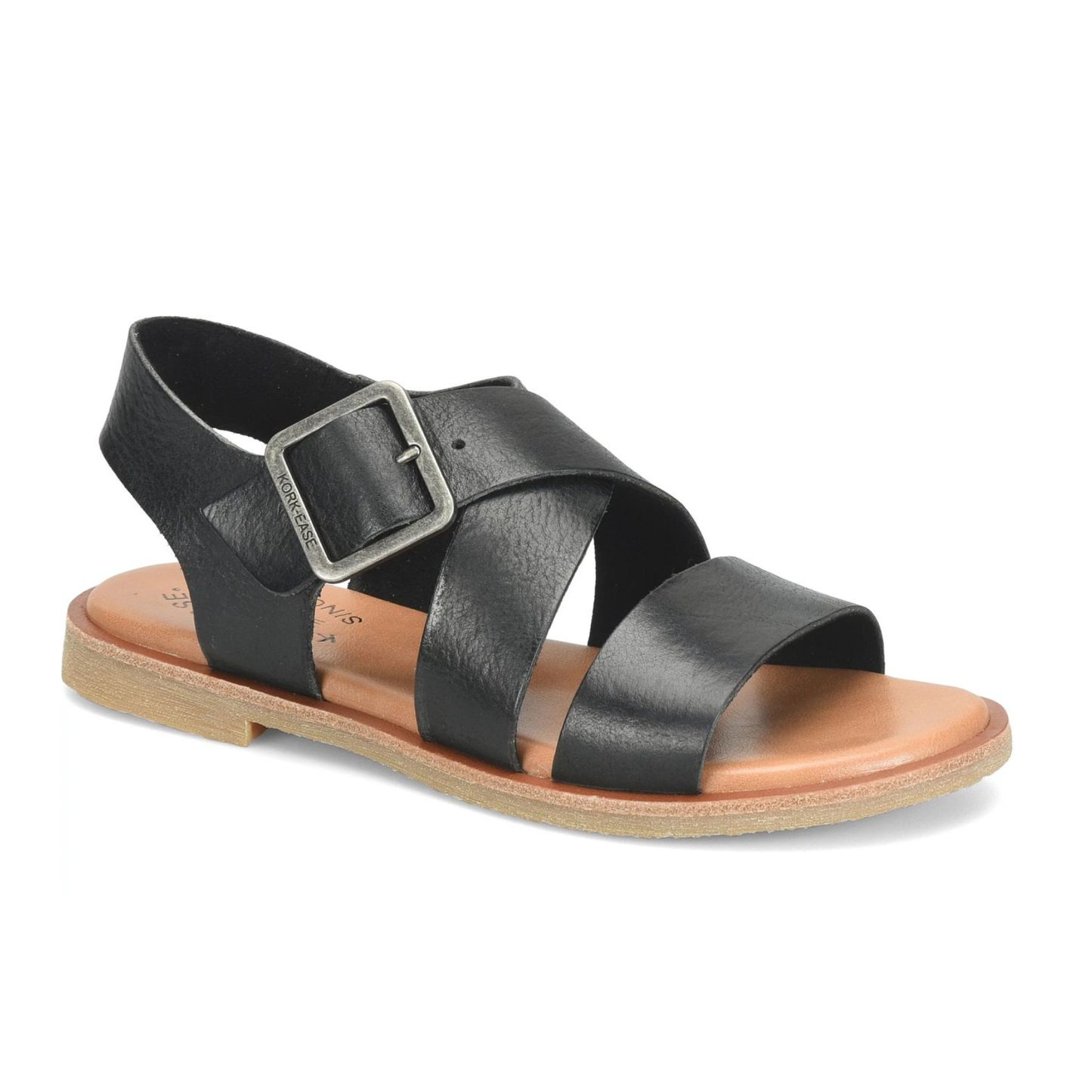 Kork-Ease Dara Black Leather Flat Sandal, now available at Harbour Thread boutique