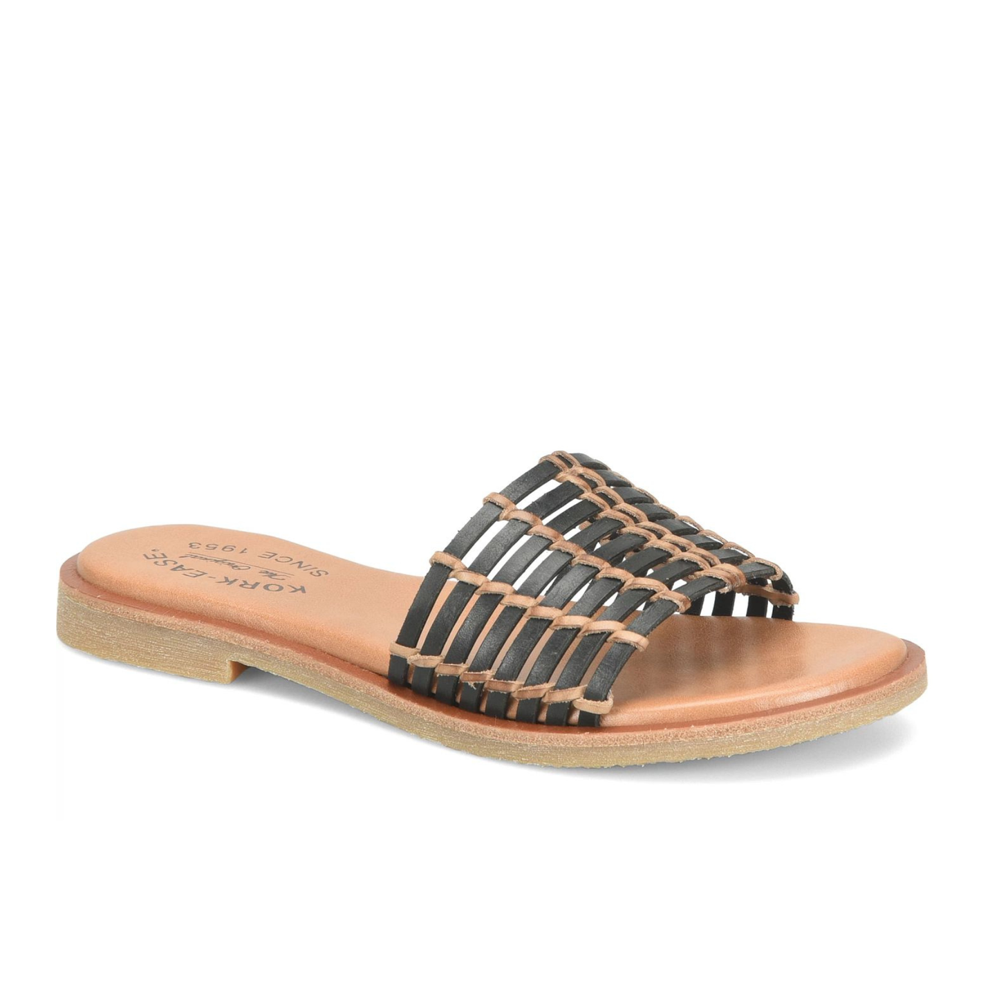 Kork-Ease Deja Slide Sandal in Black Leather, now available at Harbour Thread boutique. 