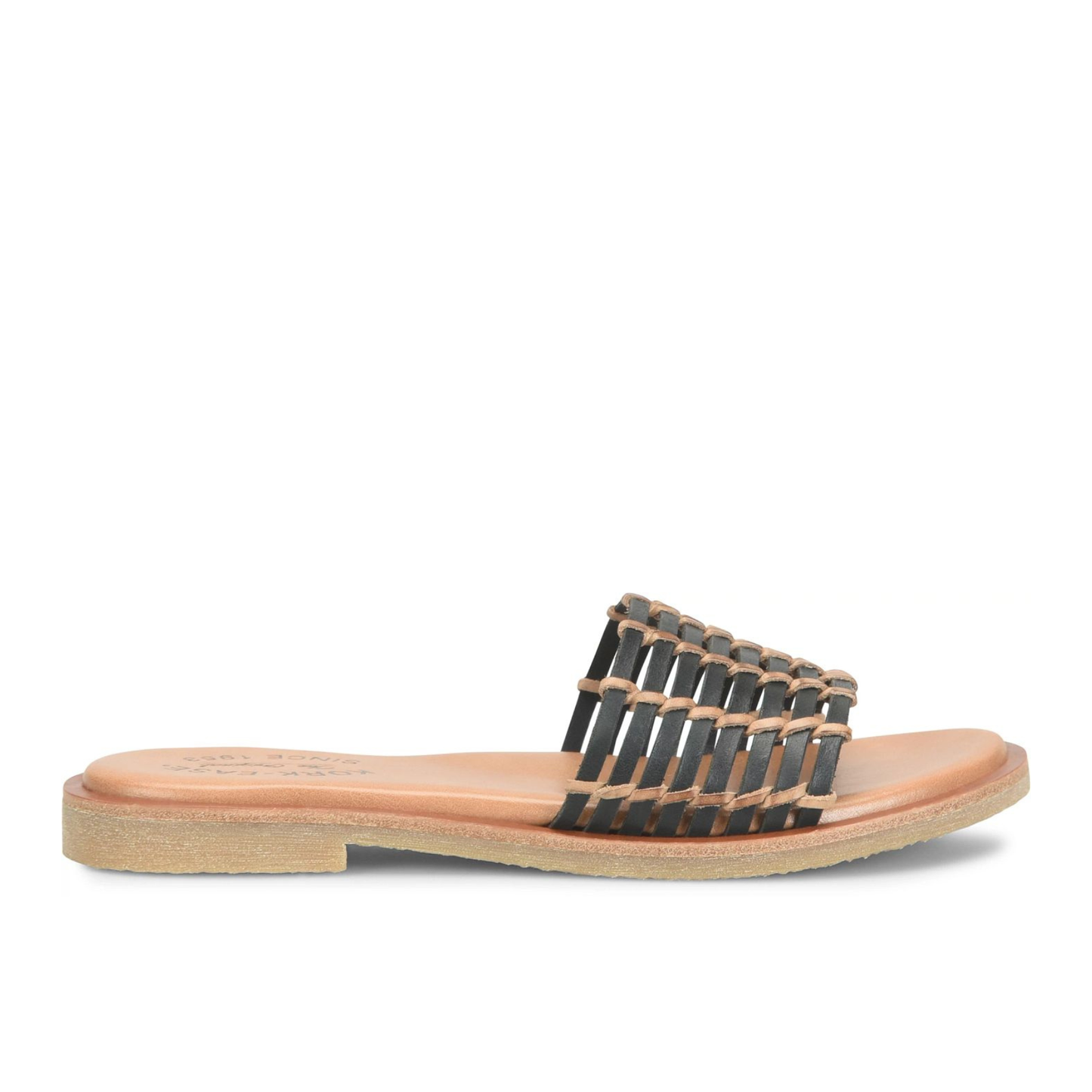 Woven leather strap slide sandal
