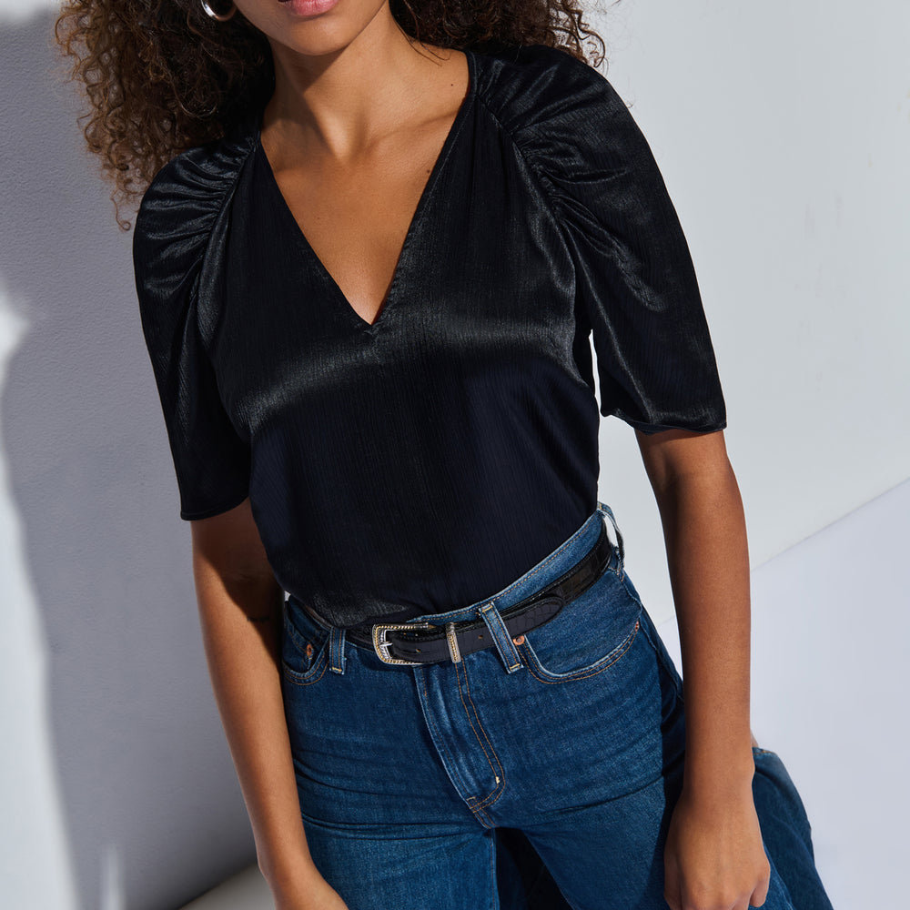 Nation LTD's Lena Top features a flattering v-neckline and ruched detail at the sleeves