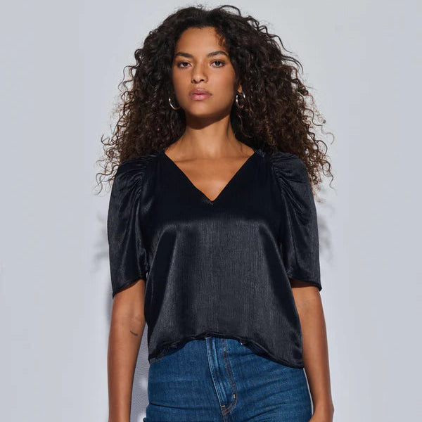 Nation LTD Lena V-Neck Top in Black