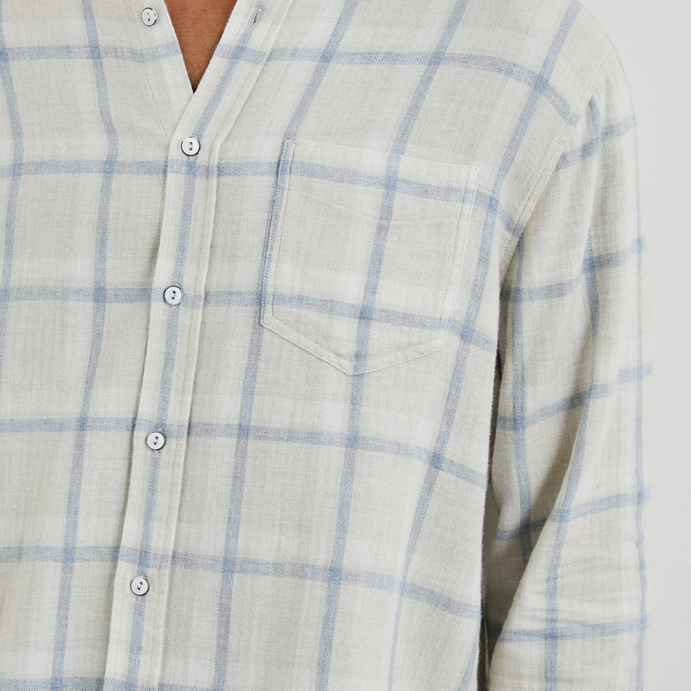 
                      
                        Design detail on the  Parchment Sky Melange Lennox Shirt by the brand Rails
                      
                    