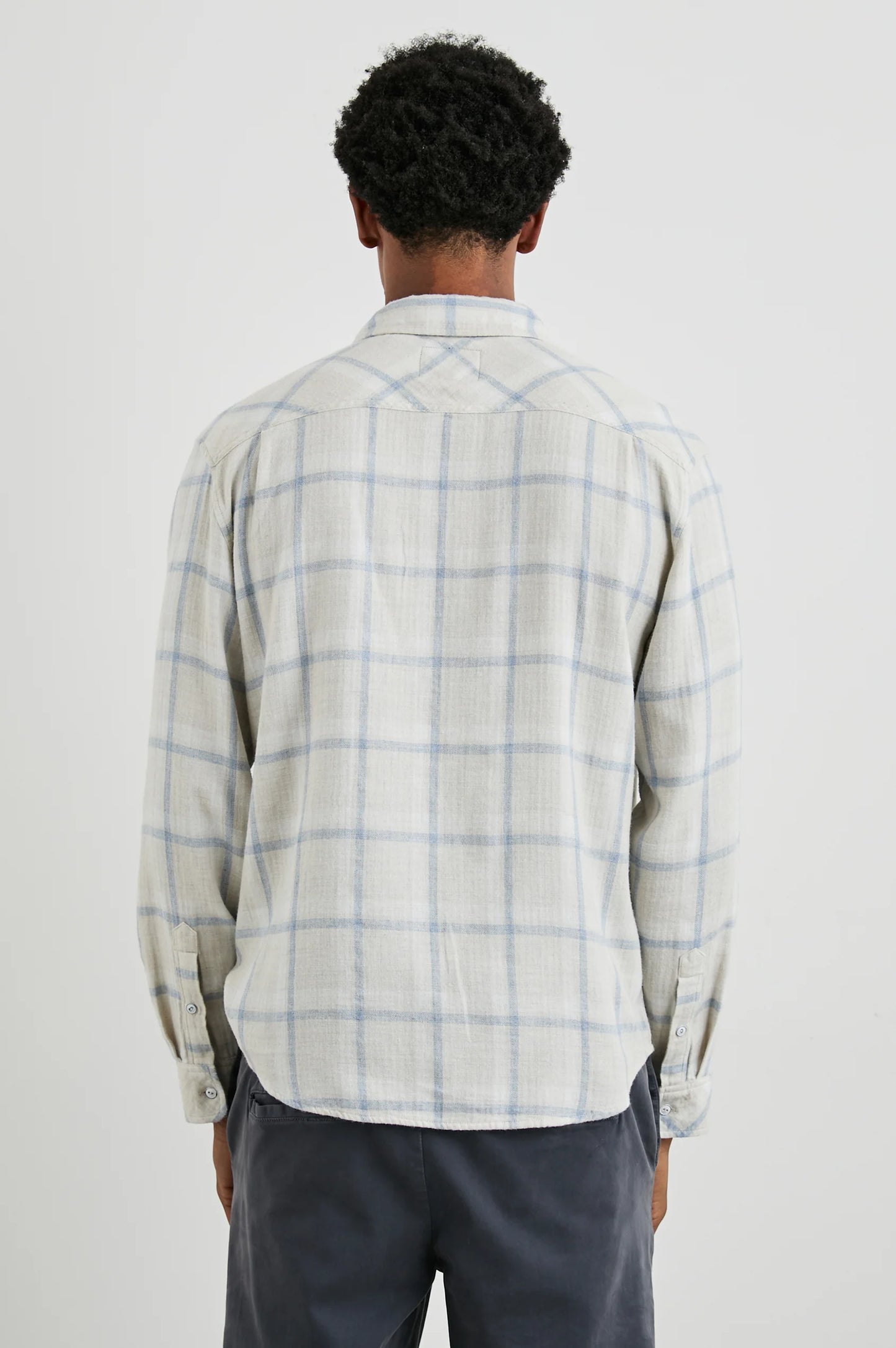 Back view of the  Parchment Sky Melange Lennox Shirt by the brand Rails