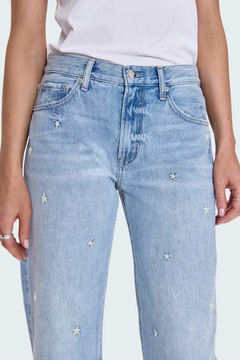 Light wash jeans with star embroidery