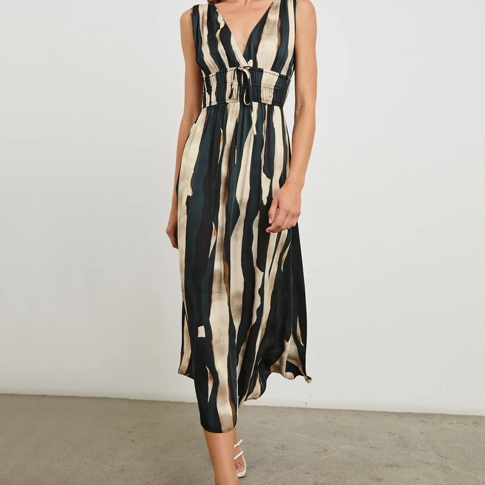
                      
                        Striped midi dress with smocking detail at the waist
                      
                    