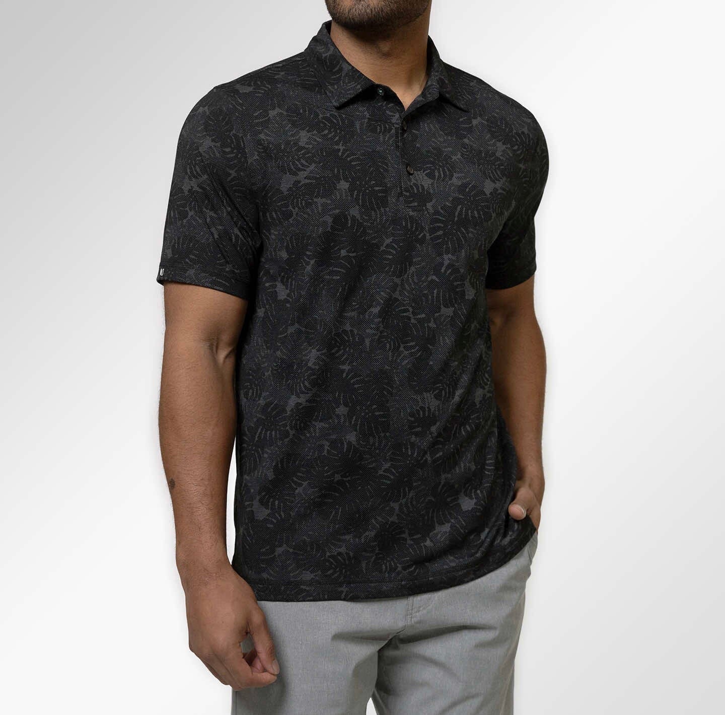 The Black Heather Monstera Printed Delray Polo by LINKSOUL