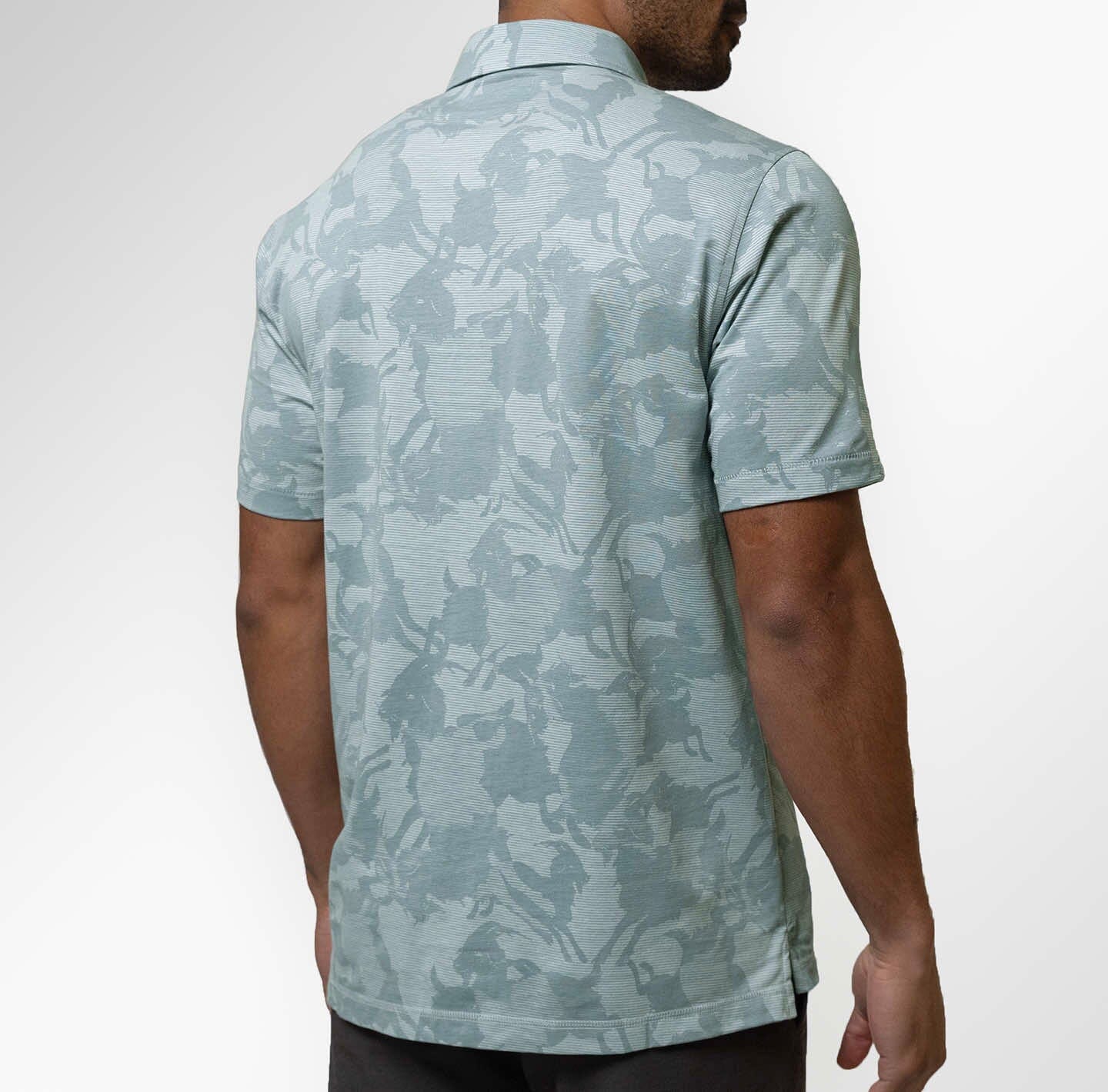 Back view of the Silver Goat Camo Printed Astoria Polo by LINKSOUL