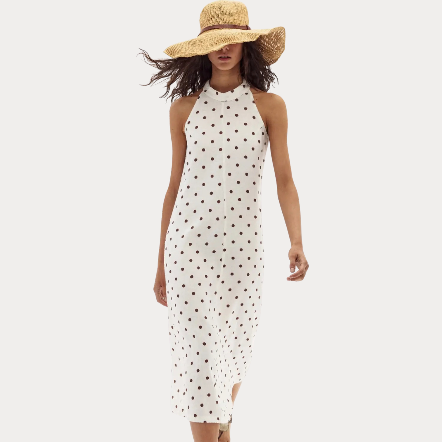 Lanhtropy Olivia Linen Dress in Brown Polka Dots
