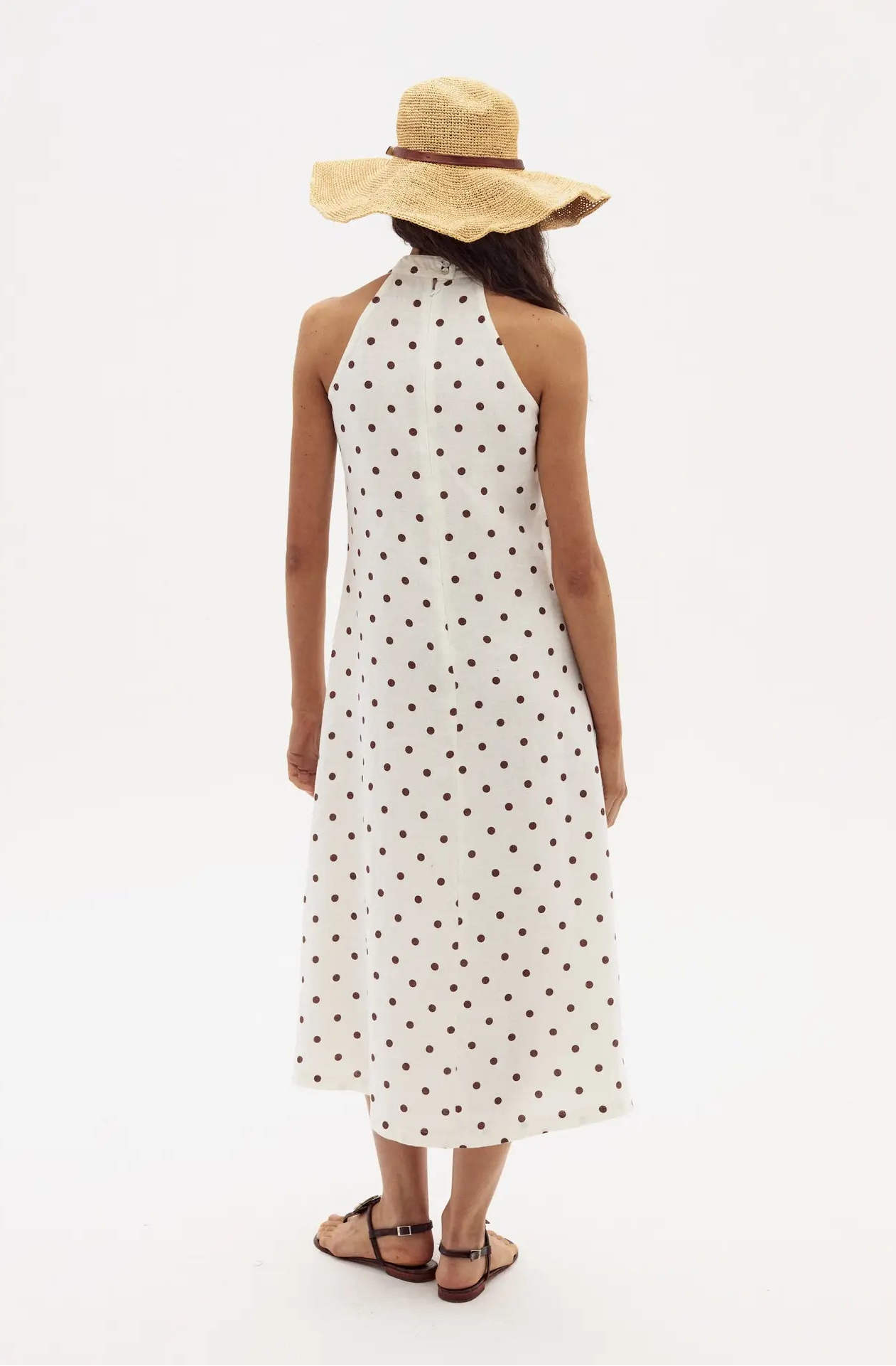Sleeveless halter polka dot maxi dress