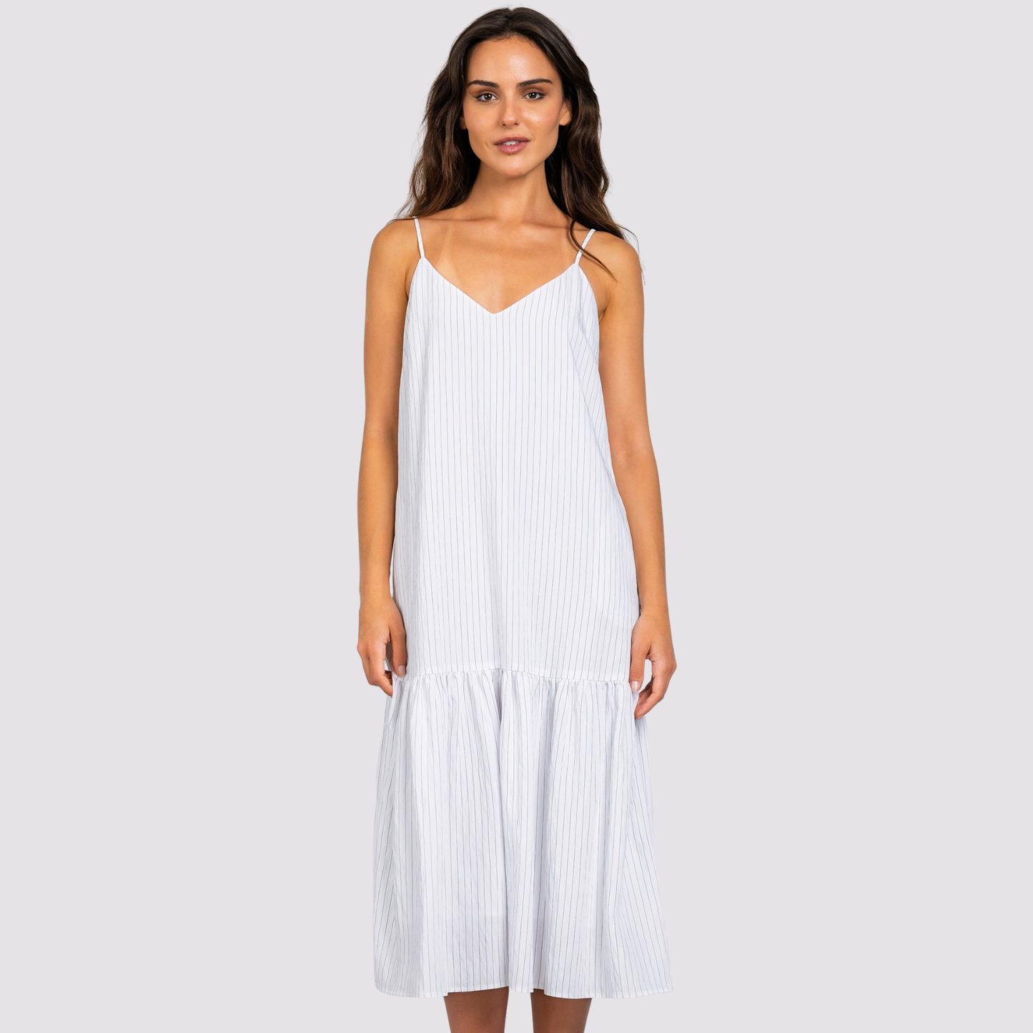 Lavender Brown Kai Tiered Midi Dress in White/Black