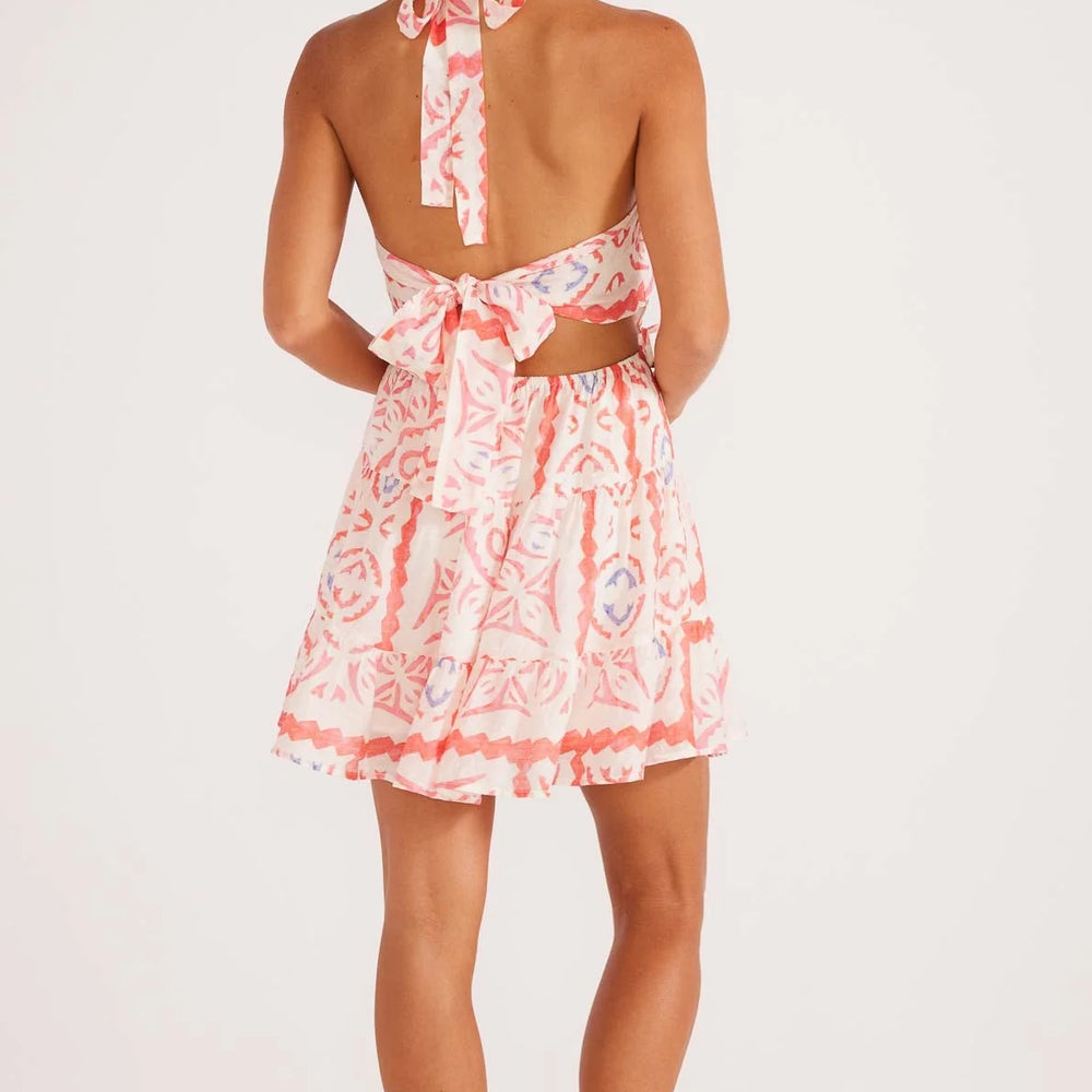 
                      
                        Back view of the Lolani Halter Tie Mini Dress by MINKPINK
                      
                    