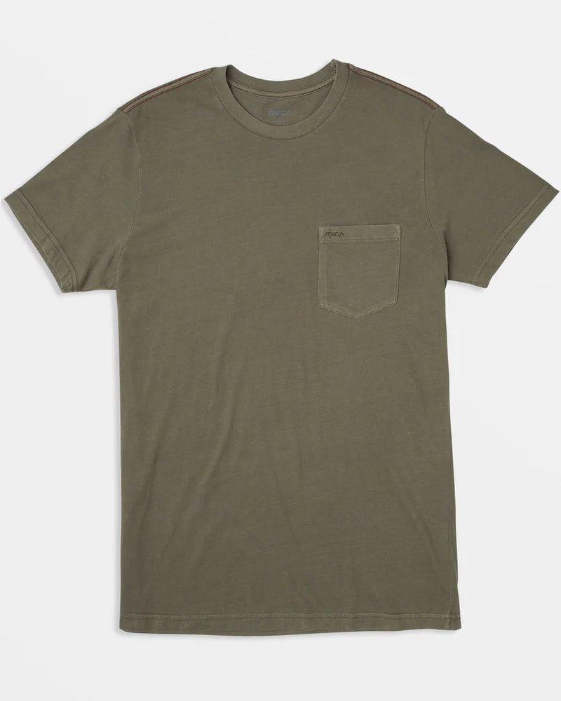 The men's PTC II Pigment Short Sleeve Tee by the brand RVCA in the muted green color Aloe