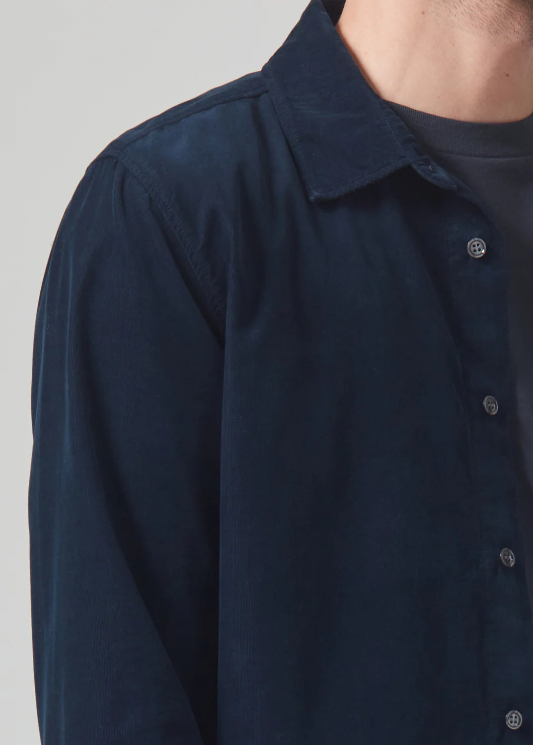 Design detail on the Navy Rework Shirt by Citizens Of Humanity