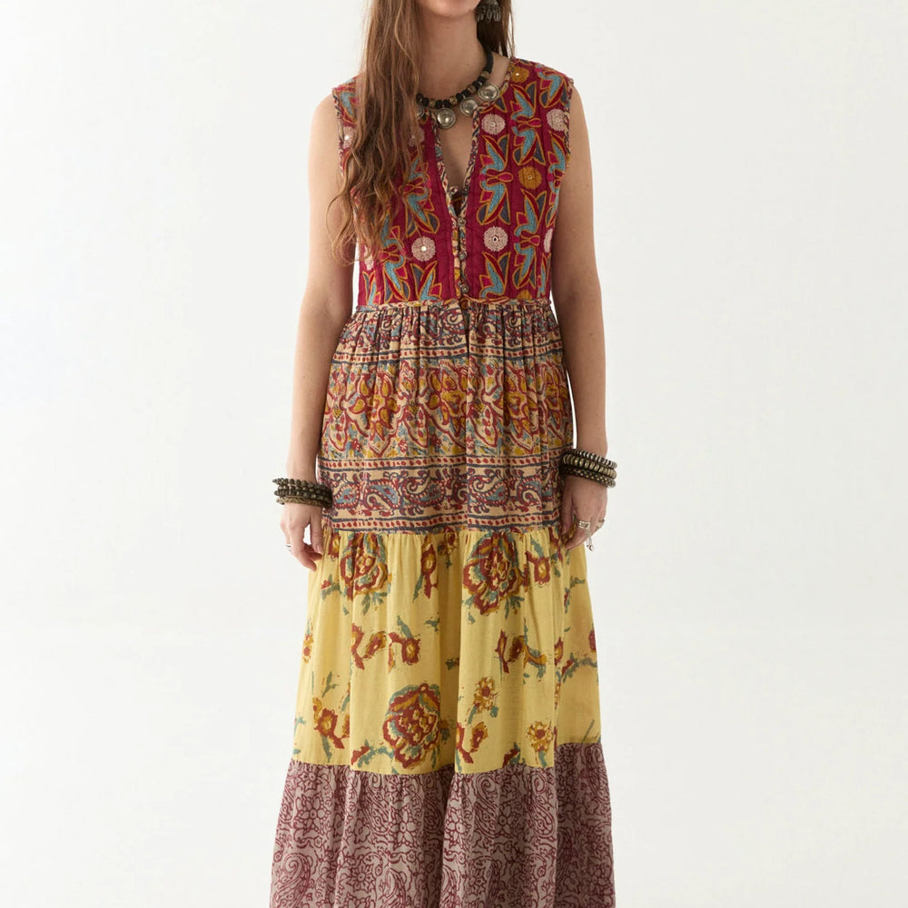 The Eugenie Dress by Maison Hotel features intricate patchwork detail that's true artistry. Shop this bohemian patchwork dress at Harbour Thread!