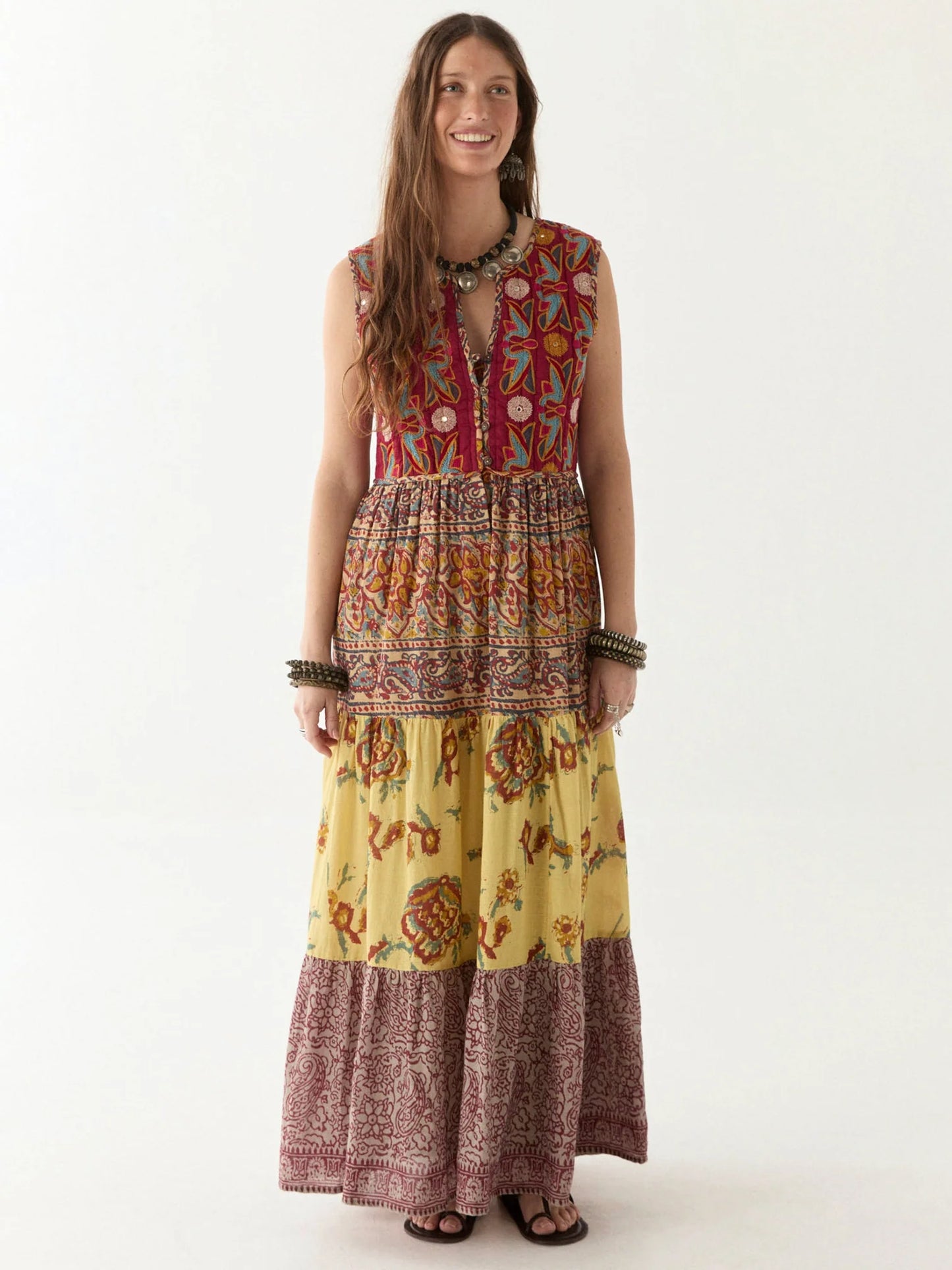 The Eugenie Dress by Maison Hotel features intricate patchwork detail that's true artistry. Shop this bohemian patchwork dress at Harbour Thread!