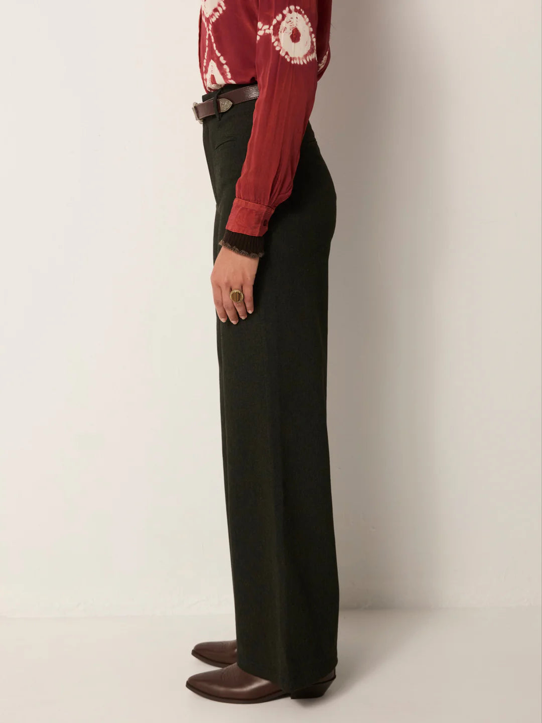 Women's dark green wide leg tailored trousers