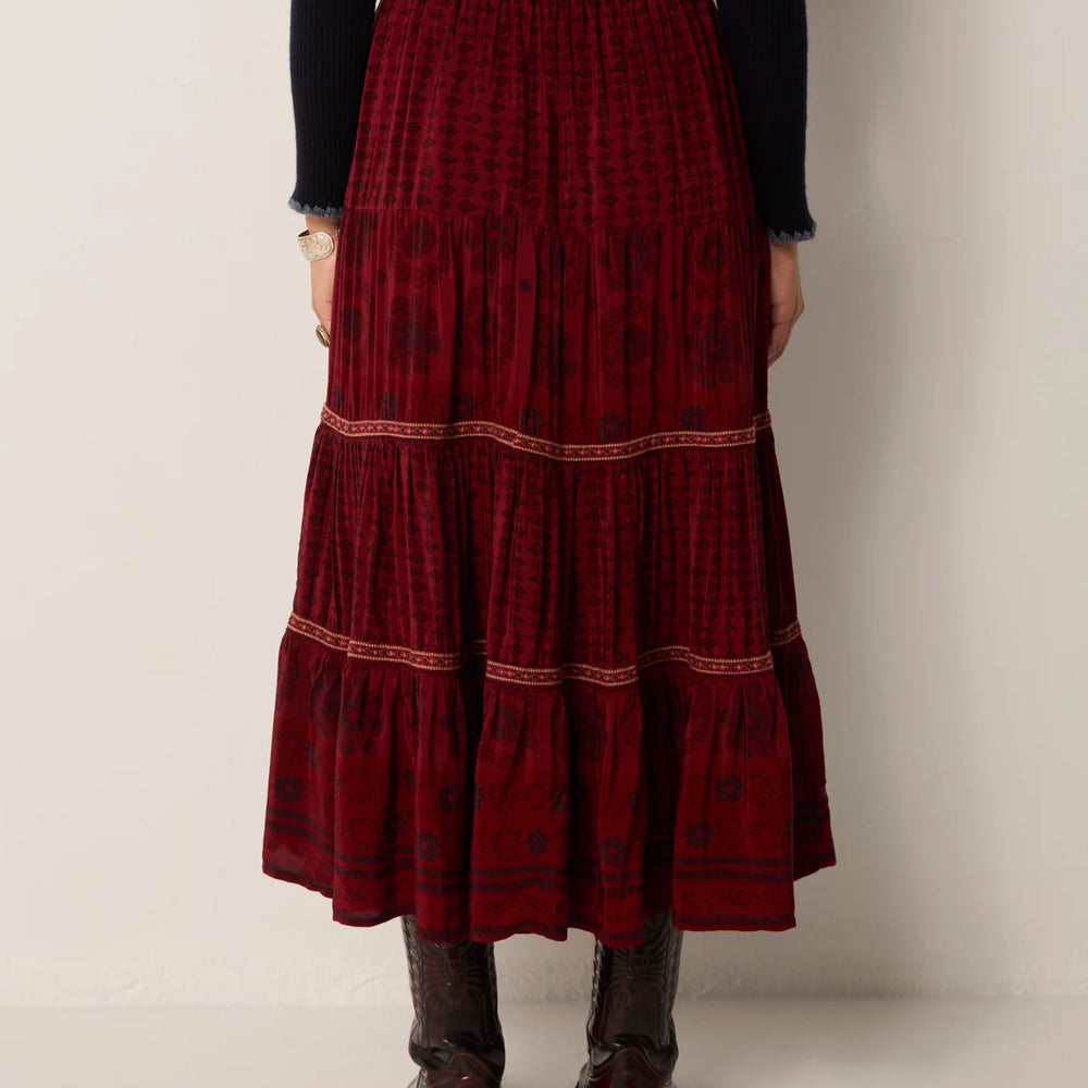 Dark red tiered skirt from Maison Hotel