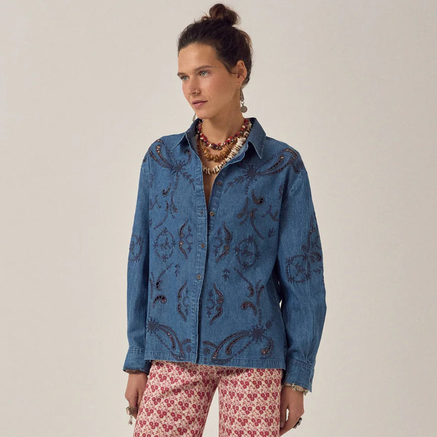 Maison Hotel Stella Shirt in Constellation Blue Denim, available now at Harbour Thread boutique