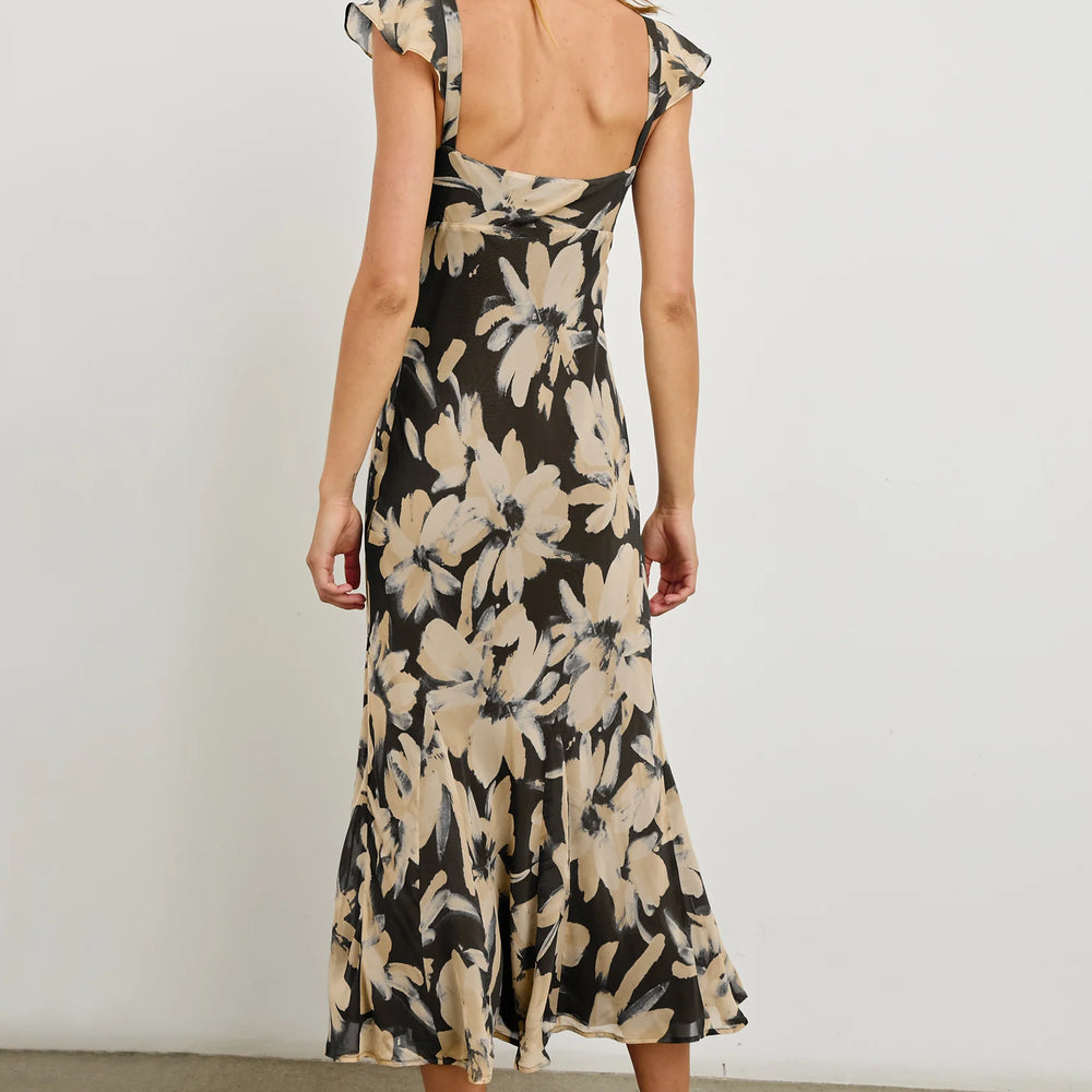 
                      
                        square back floral print midi dress with flutter sleeves
                      
                    