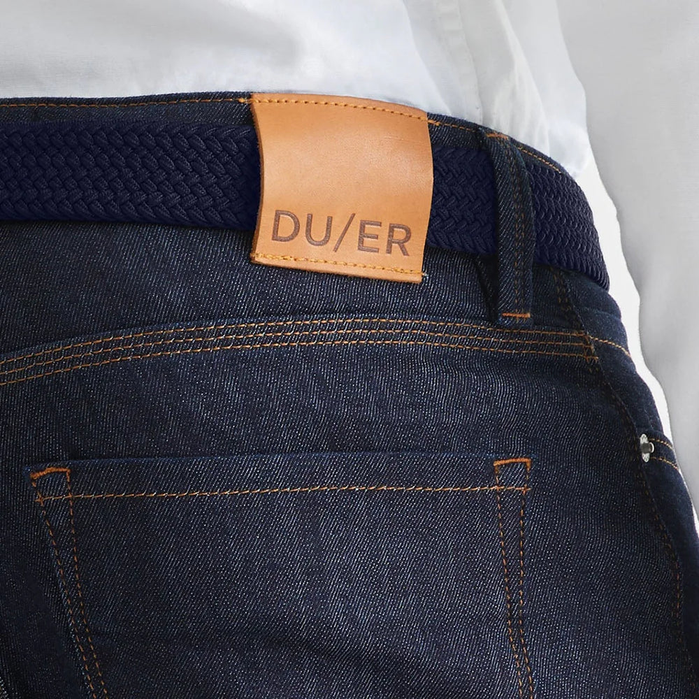 Back detail on the Navy and Black Performance Stretch Belt by DU/ER