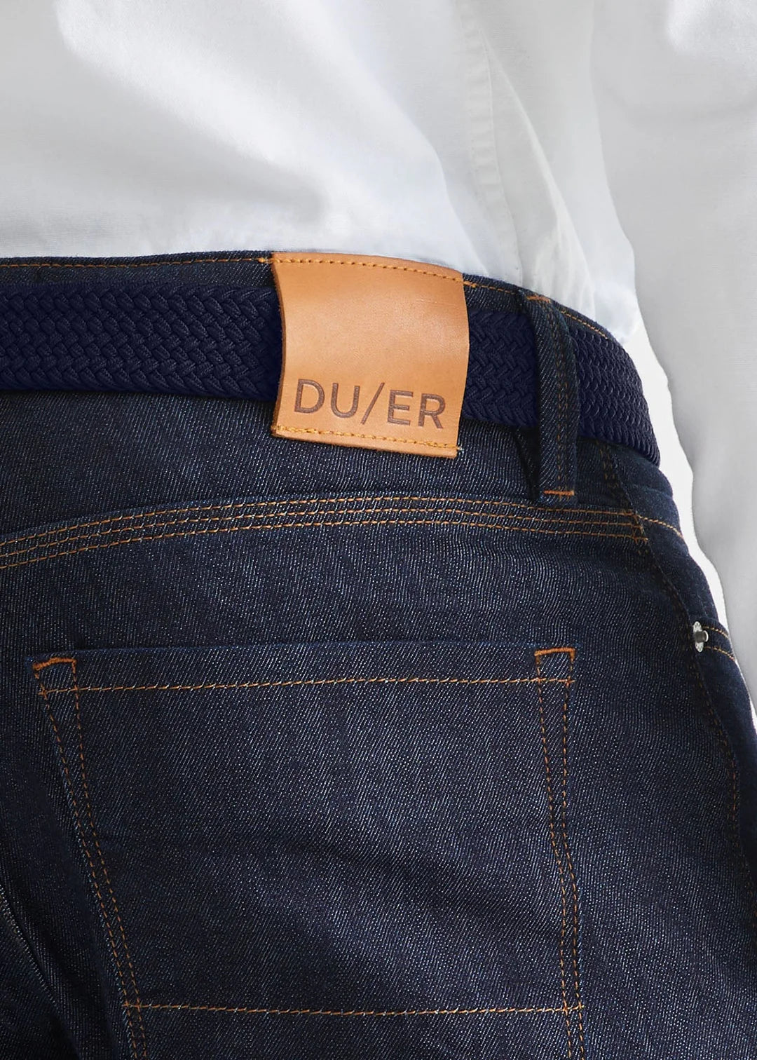 Back detail on the Navy and Black Performance Stretch Belt by DU/ER