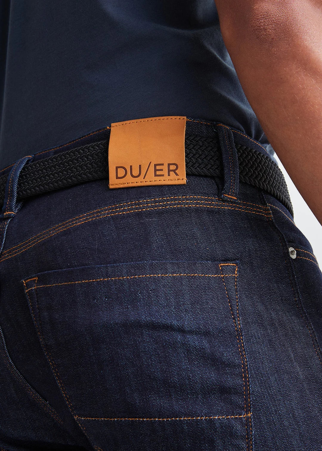 Back detail on the Black Performance Stretch Belt by DU/ER