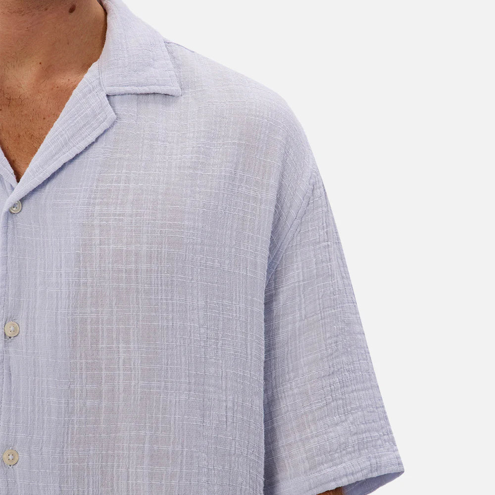 The Industrie Seguro Short Sleeve Shirt is available at Harbour Thread in St. Pete in the color Sulpher Blue