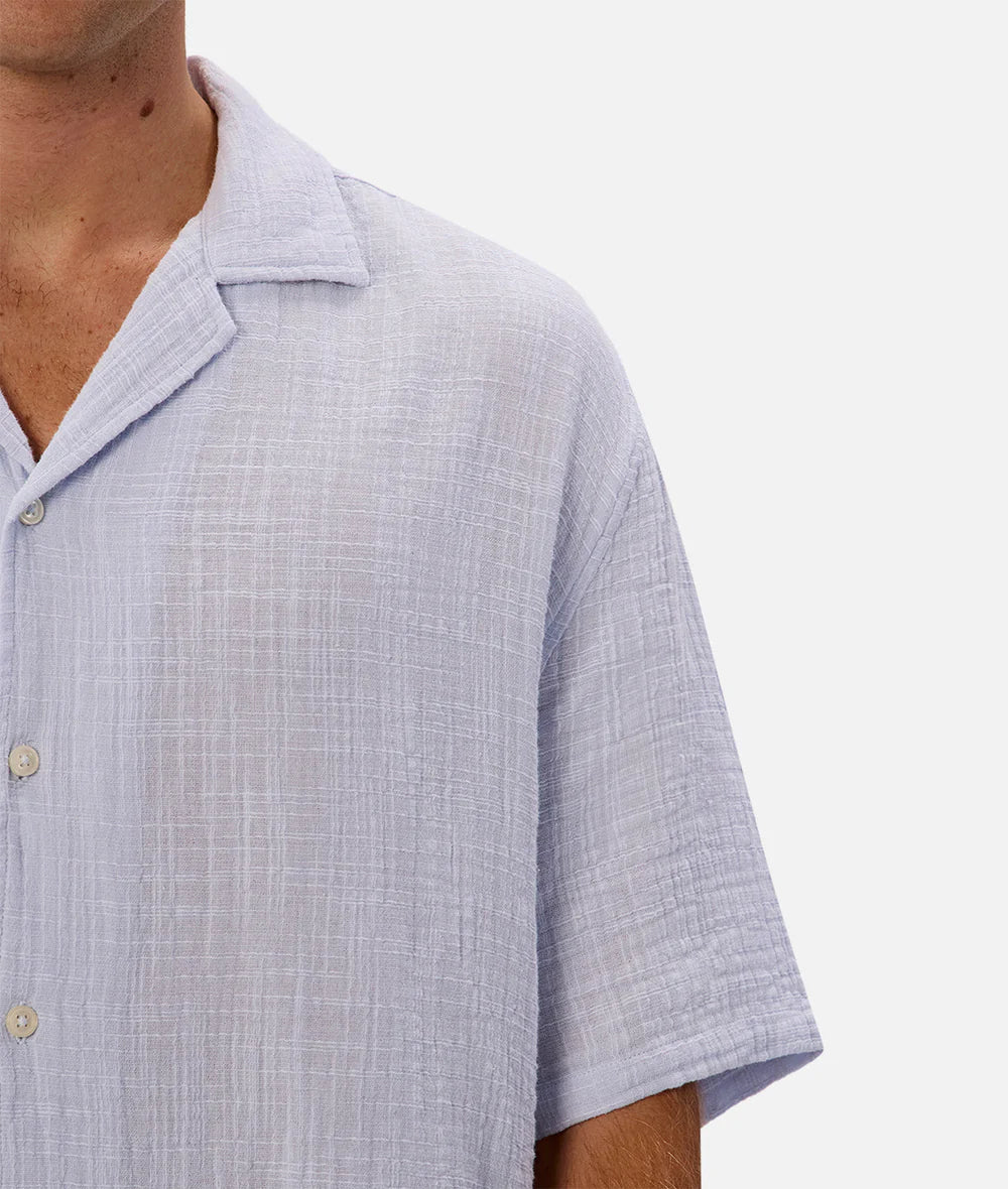 The Industrie Seguro Short Sleeve Shirt is available at Harbour Thread in St. Pete in the color Sulpher Blue