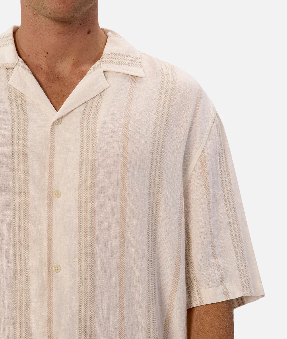 Find men's stylish shirts for summer at Harbour Thread in St. Pete, FL. New arrivals include the Industrie Cienega Linen Short Sleeve Shirt in Off White Multi. 