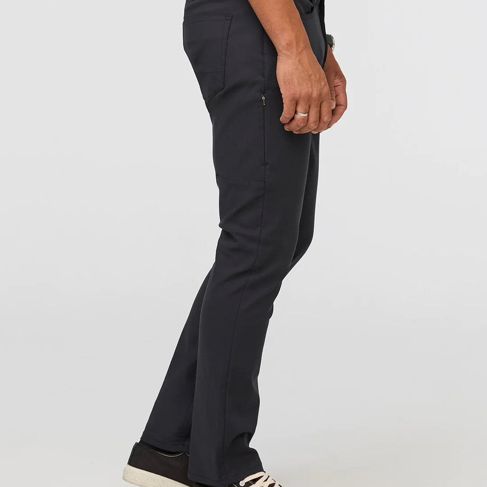 
                      
                        Side view of DUER's NuStretch Relaxed 5-Pocket Pant in the color Black
                      
                    