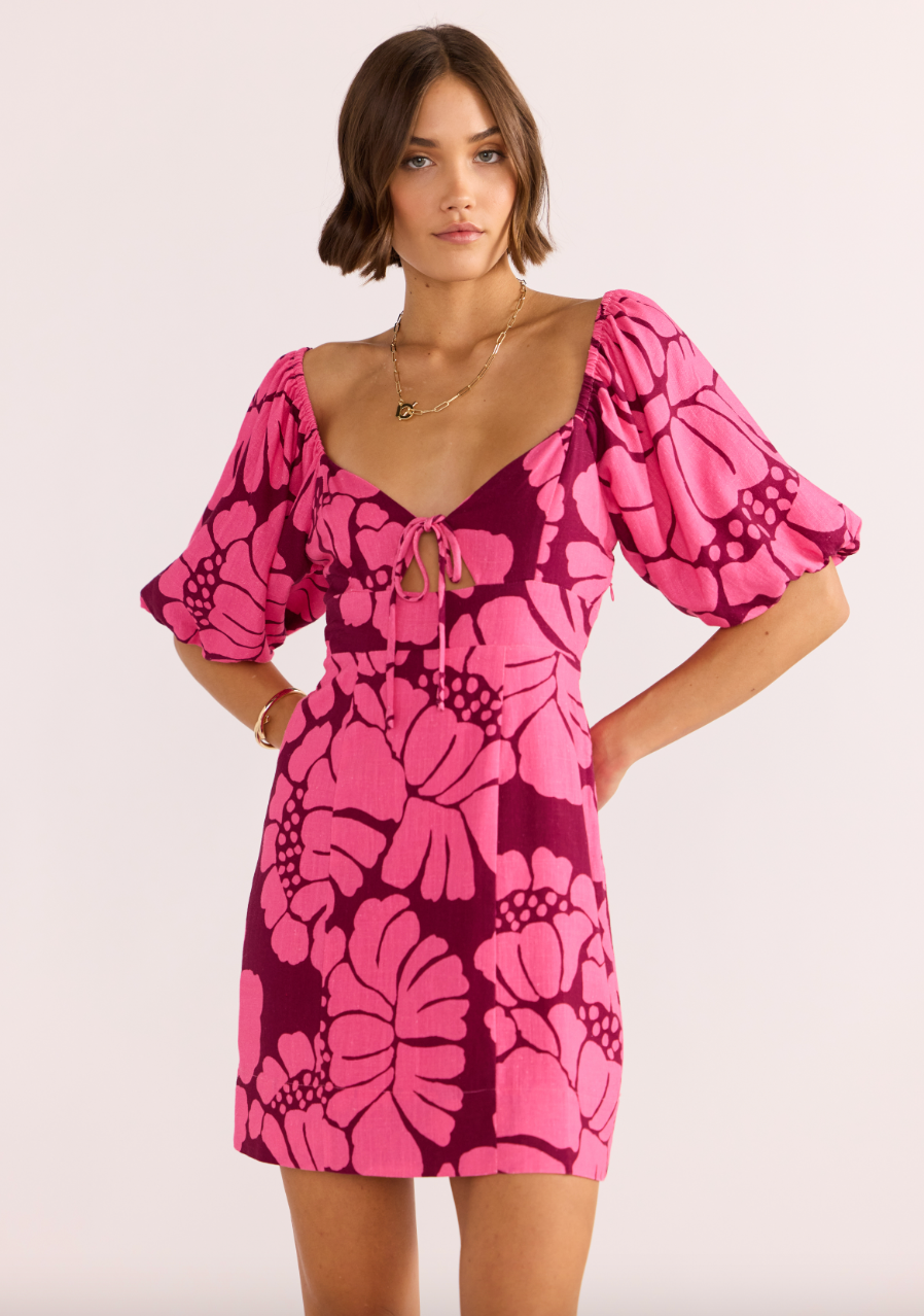 Find the pink floral Persephone Mini Dress by MINKPINK at Harbour Thread.