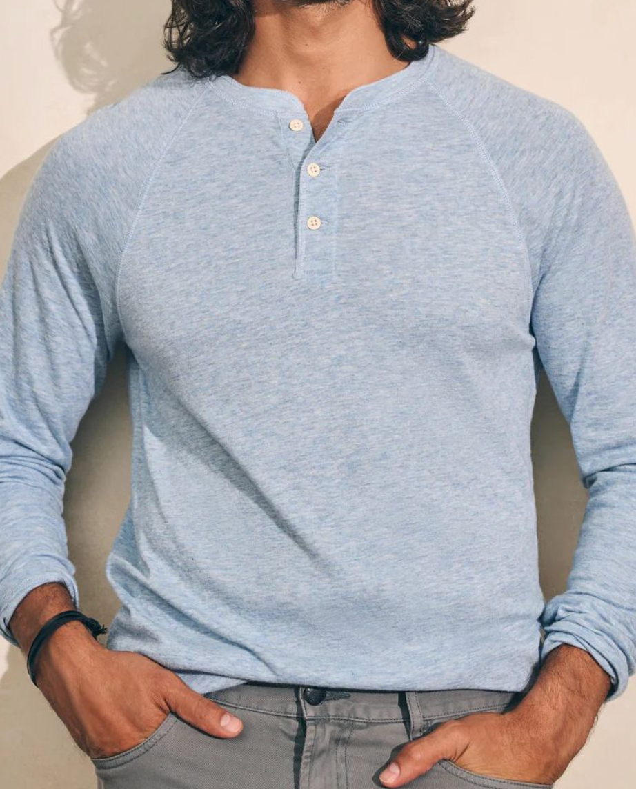 The Light Blue Heather Long Sleeve Cloud Henley by Faherty