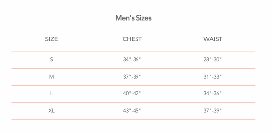 Mollusk men's size chart for sizes S-XL