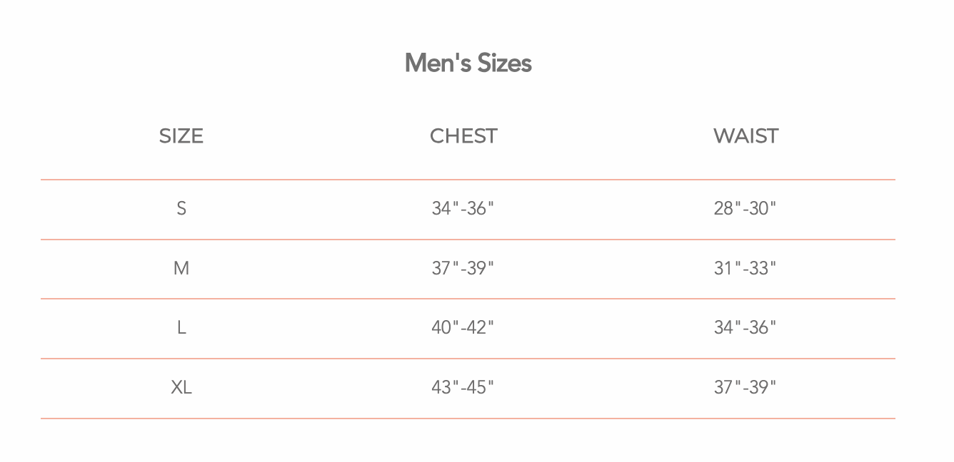 Mollusk sizing chart for men's sizes S-XL