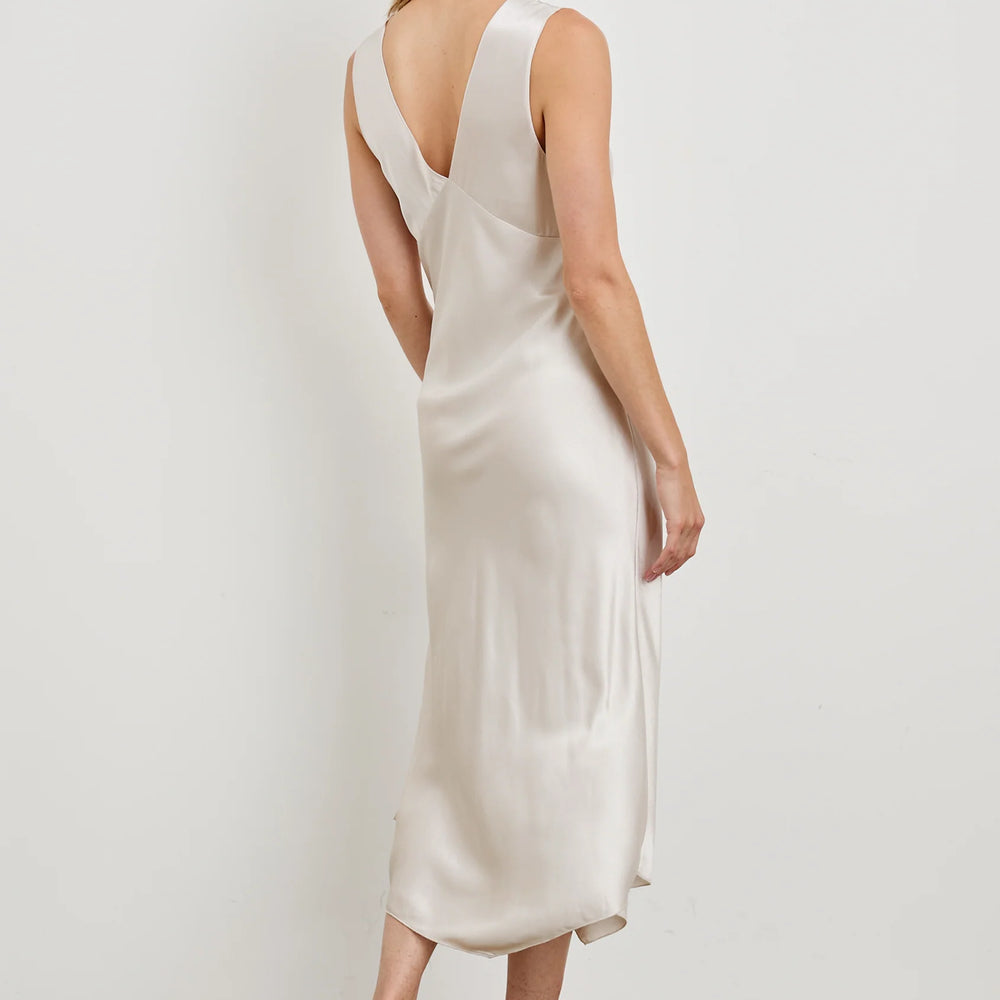 
                      
                        Back view of a woman wearing the Ivory Monique Midi Slip Dress by Rails
                      
                    