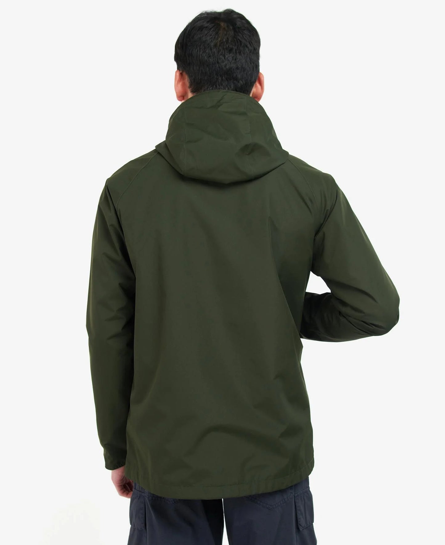 Back view of the green Hooded Domus Jacket by Barbour