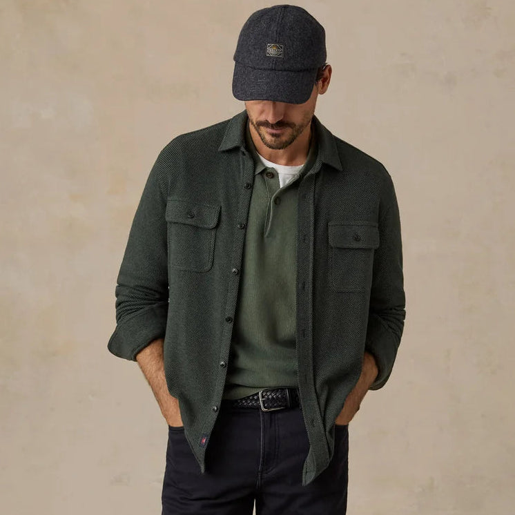 Faherty Men's Legend Sweater Shirt in the color Fall Evergreen Twill